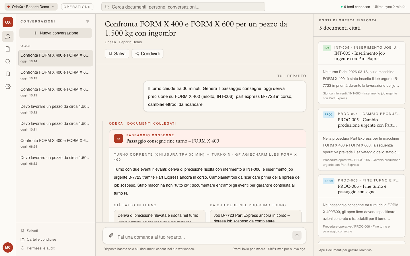 Odexa — risposta operativa con fonti citate